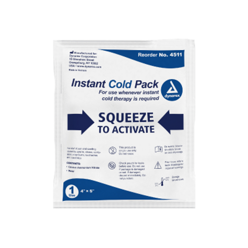 Dynarex Instant Cold Pack, Squeeze to activate, 4" x 5", Single-Use, Case/24