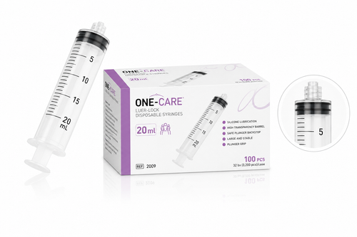 MediVena ONE-CARE® Luer Lock Syringes, 20ml, 3-part, Box/100, Case/9 Boxes