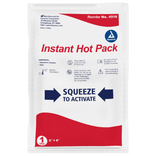 Instant Hot Pack: Disposable, Red/White, Waterproof, 9 in L, 5 in W, case / 24