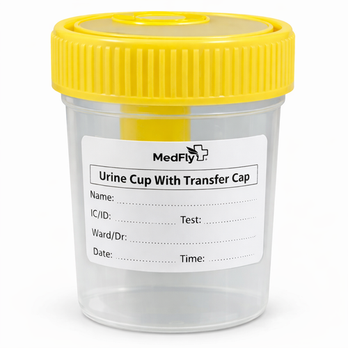 Urine Collection Container with Transfer Cup, 4oz (120mL), Graduated to 100mL, Sterile, 250/case