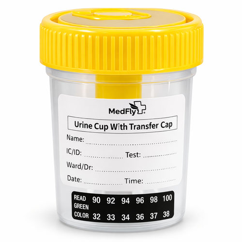 Urine Cup with Transfer Cap and Temperature Strips, 120ml, Case/250
