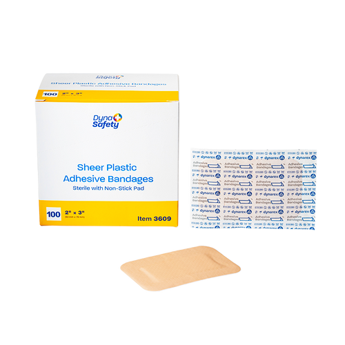Sheer Plastic Adhesive Bandages, Sterile, 2" x 3", Box/100, Case/24 Boxes