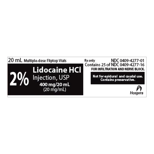 Lidocaine HCl 2%, MDV, 20mg/mL, Injection 20 mL, Pack/25, Bottle/1