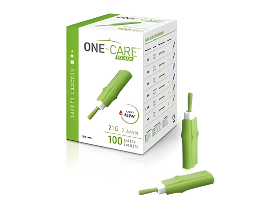 Medivena One-Care Plus Safety Lancet, 21G x 2.4 mm, Push Button Activated, High Flow, Box/100, Case/20 Boxes