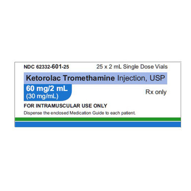 Ketorolac Tromethamine Injection, 60mg/mL, 2mL, Box/ 25 Vials
