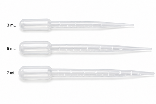 Transfer Pipette, Short Bulb, Graduated to1ml , Bulk pack, Non Sterile, 3ML, 5ML,7ml, Bag/500, Case/10 Bags
