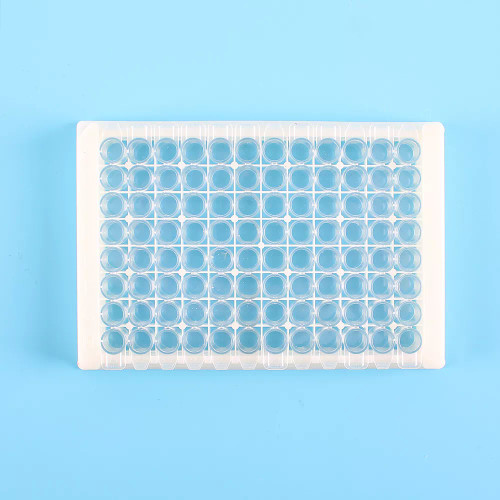 96 Well ELISA Plate, 8-Well, Detachable, High Binding, White Frame & CLear Well, Flat Bottom Wells, High Binding, 10 plates/bag, 200 plates/case