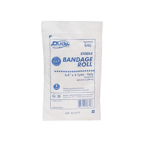 Fluff Bandage Roll, 3.4" x 3.1 yds, Sterile,6PLY, case / 96 Rolls