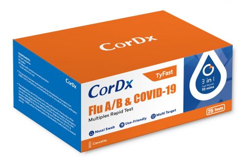 CorDx Tyfast Flu A/B & COVID-19 Multiplex Rapid Test, box/25