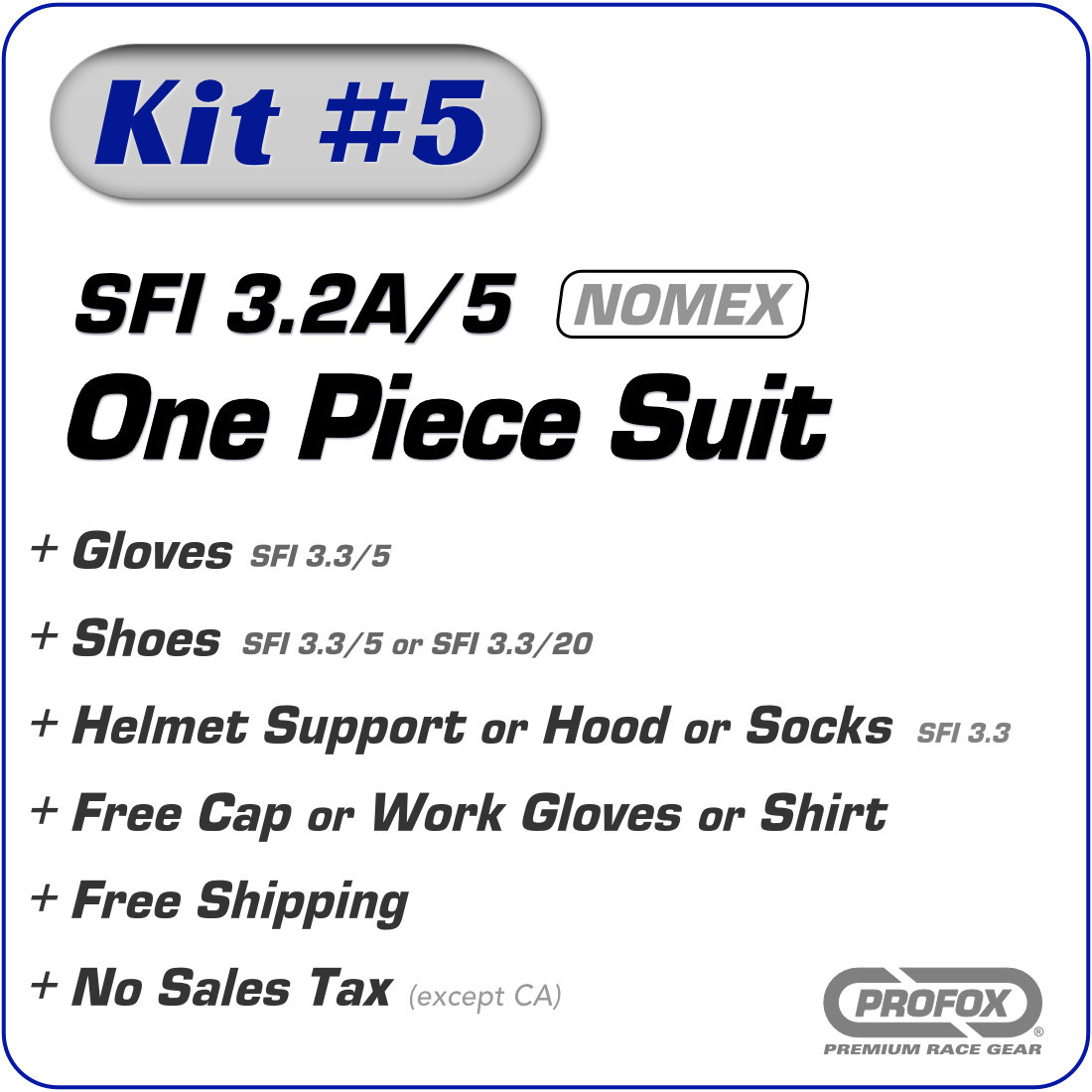 KIT#5 1PC SFI-5 Nomex Race Suit - PROFOX RACING