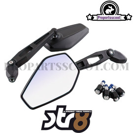 Mirror Set STR8 Street II Black (M8/M10 Adaptor Included)