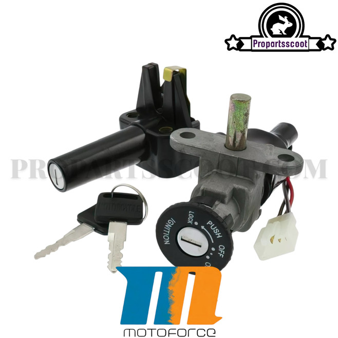 Lock + Key Set Motoforce MBK Booster / Yamaha Bws'r/Zuma After 2003, Before 2004 (Catalyzed)