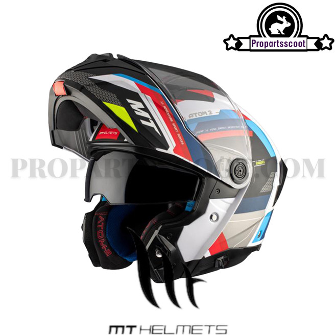 Helmet MT Atom 2 SV Flip-Up Helmet White/Blue/Red Matt