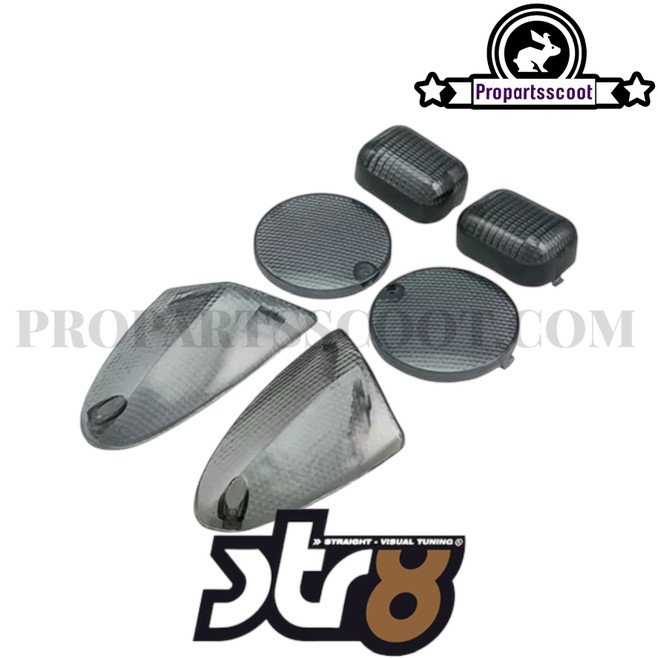 Tail Light & Indicator Set Lens STR8 Black (Model SR50 Minarelli)