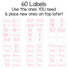 56 pre-printed sorting labels to organize by size or clothing type