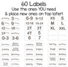 56 pre-printed sorting labels to organize by size or clothing type for baby, toddler, or child.