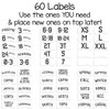 56 pre-printed sorting labels to organize by size or clothing type for baby, toddler, or child.