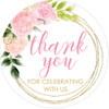 thank you for celebrating with us sticker favors pink floral roses wedding baby shower