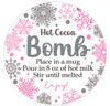 pink snowflake hot cocoa bomb instruction labels