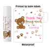 teddy bear lip balm labels baby shower girl pink brown