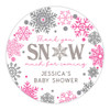 winter baby shower girl stickers pink and silver snowflake thank you snow much stickers