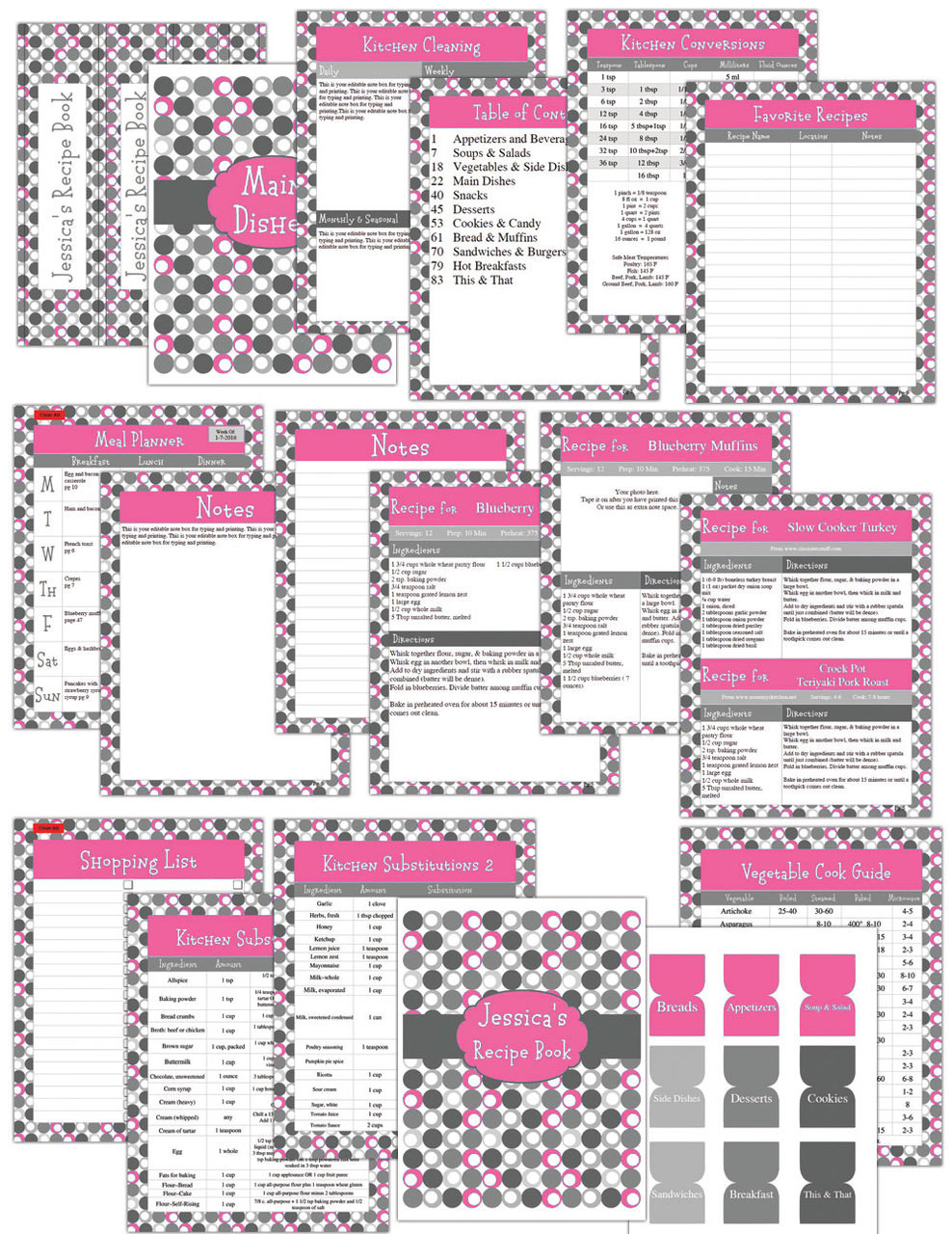 Recipe Binder Printable Bundle Instant PDF Digital Download 