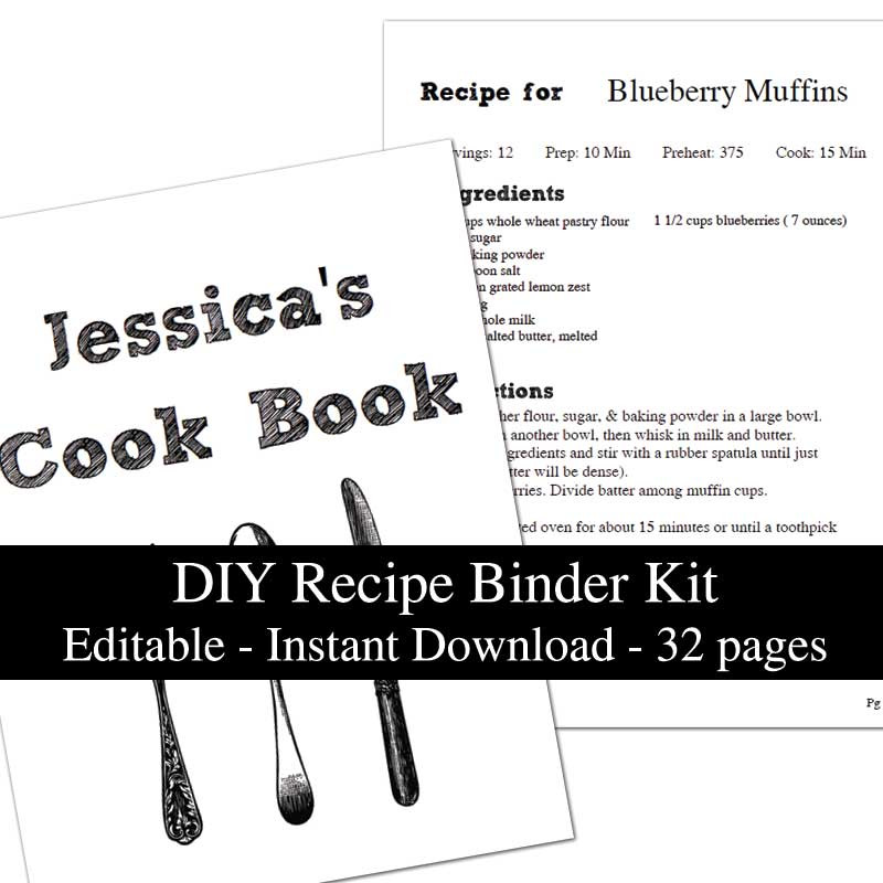 White Chalkboard 32 Page Editable Recipe Binder Template Printable Pdf