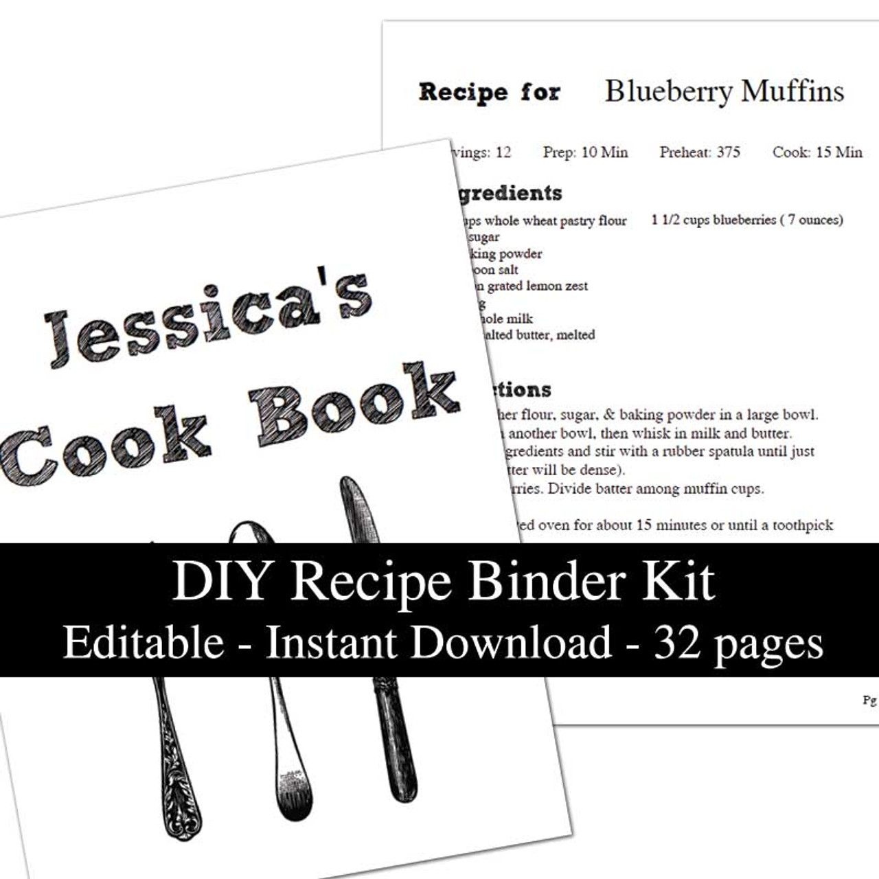  Recipe Binder 8.5x11 3 Ring Kit - 25 Double-Sided