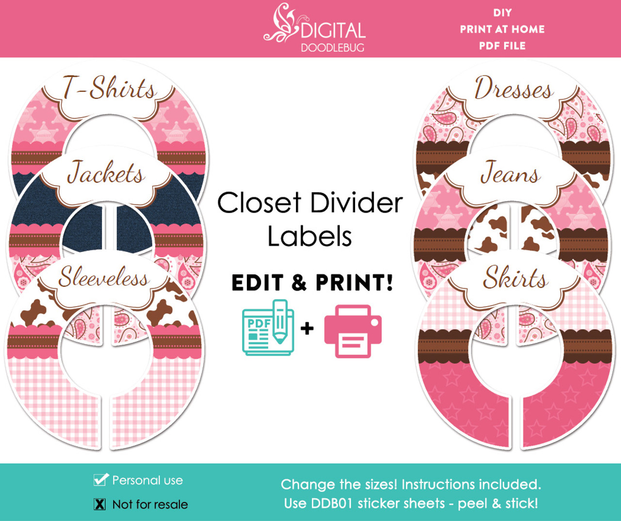 Cowgirl western printable baby closet dividers girl editable PDF cowgirl-western-printable-baby-closet-dividers-girl-editable-pdf