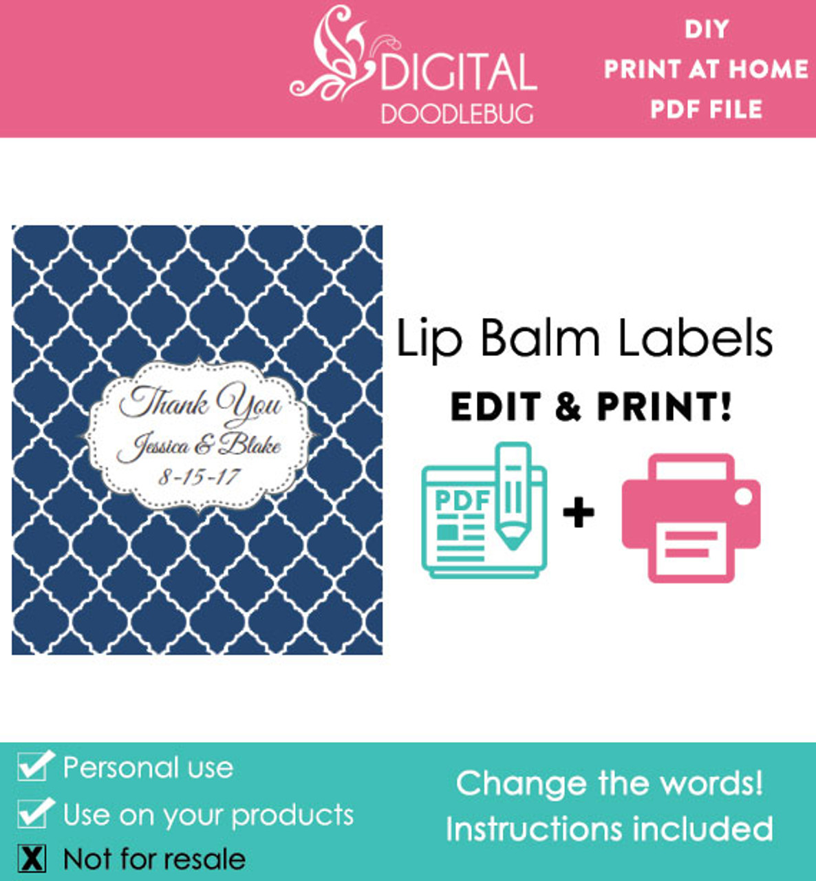 Navy quatrefoil printable lip balm tube label template editable PDF navy-quatrefoil-printable-lip-balm-tube-label-template-editable-pdf