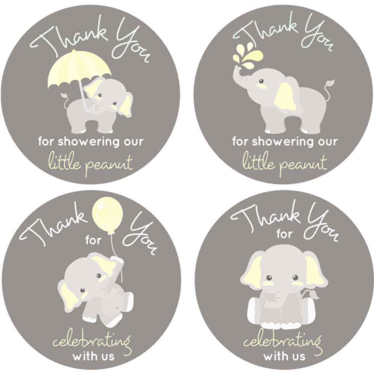 1.9 Inch Yellow & Gray Elephant Thank You stickers 20 Labels