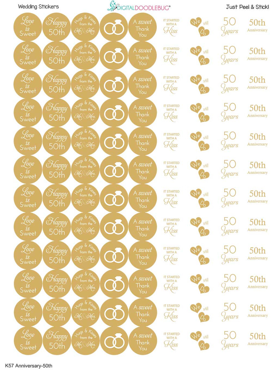 50 Gold Wedding stickers personalised round labels party favour envelope  seals