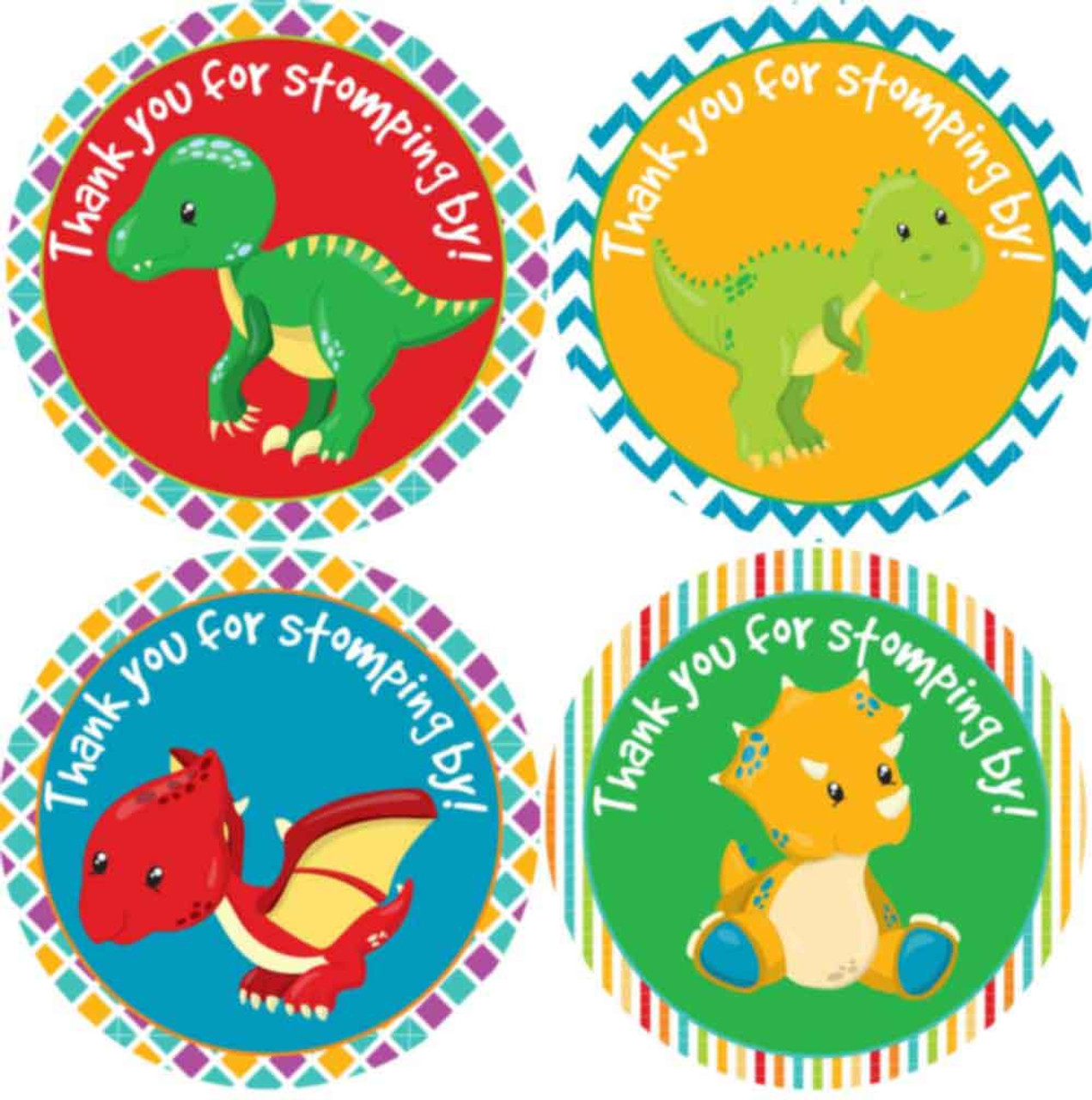 thank-you-dinosaur-stickers-diy-baby-shower-favors-1-9-round for Free Printable Dinosaur Thank You Tags Thank you dinosaur stickers DIY baby shower favors 1.9