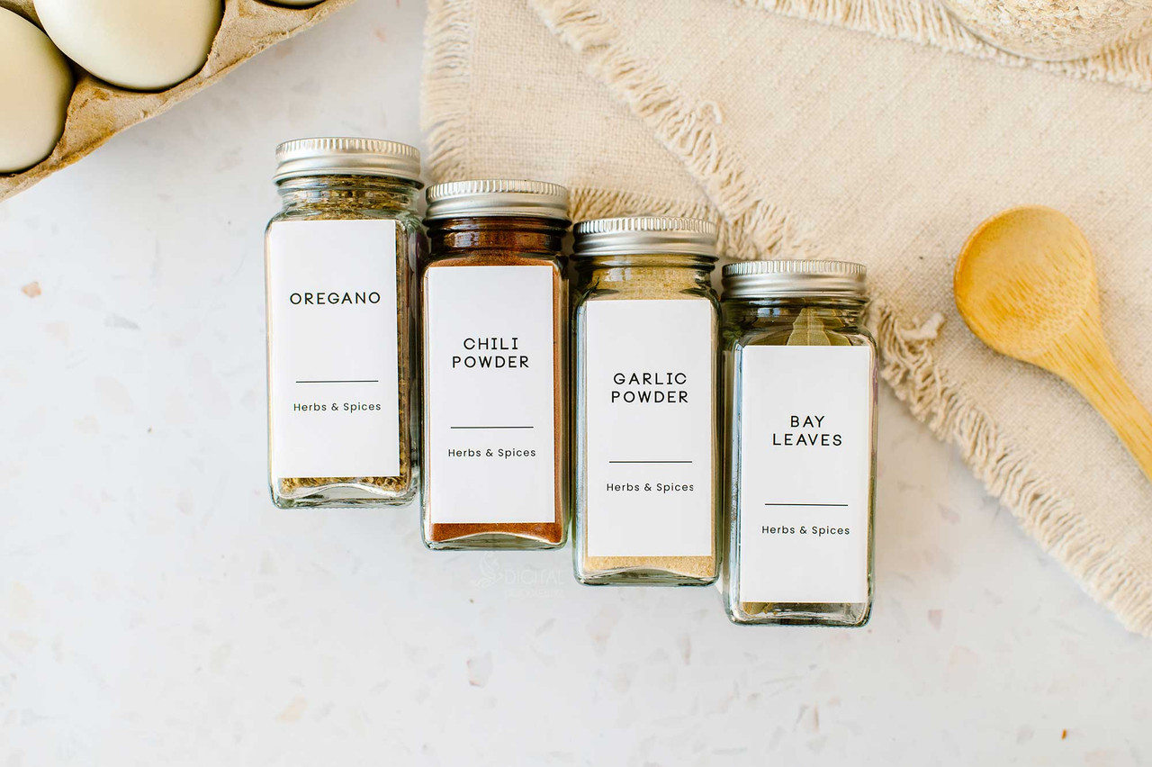 Spice Jar Label Front Set Modern Minimalist Waterproof Tall