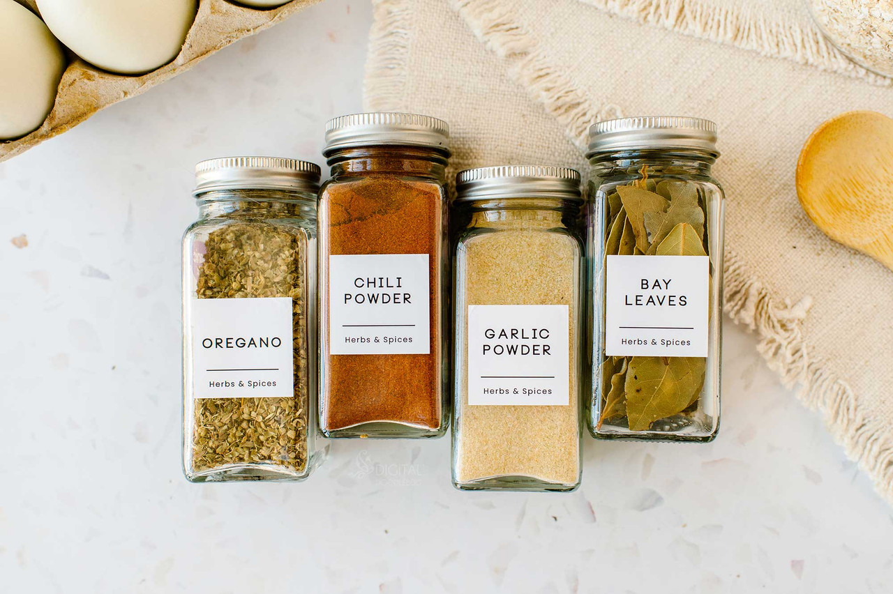 Herbs & Spices Jar Labels Kitchen Pantry Storage Labels Minimalist Black &  White