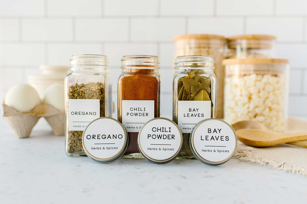 Short Spice Jar Label Front Set Modern Minimalist Waterproof