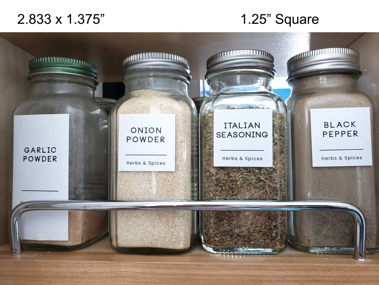 Spice Jar Label Lid Set • Modern Minimalist • Waterproof 1.5 inch