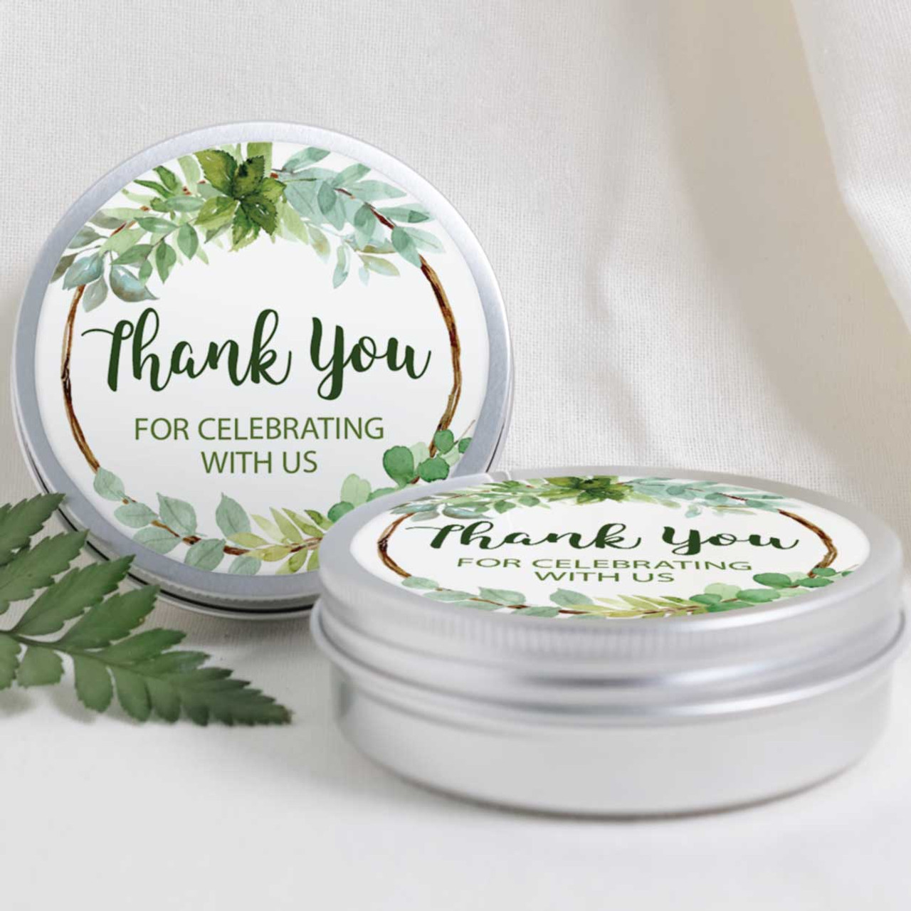 Greenery round stickers and bags for easy DIY wedding or baby shower favors