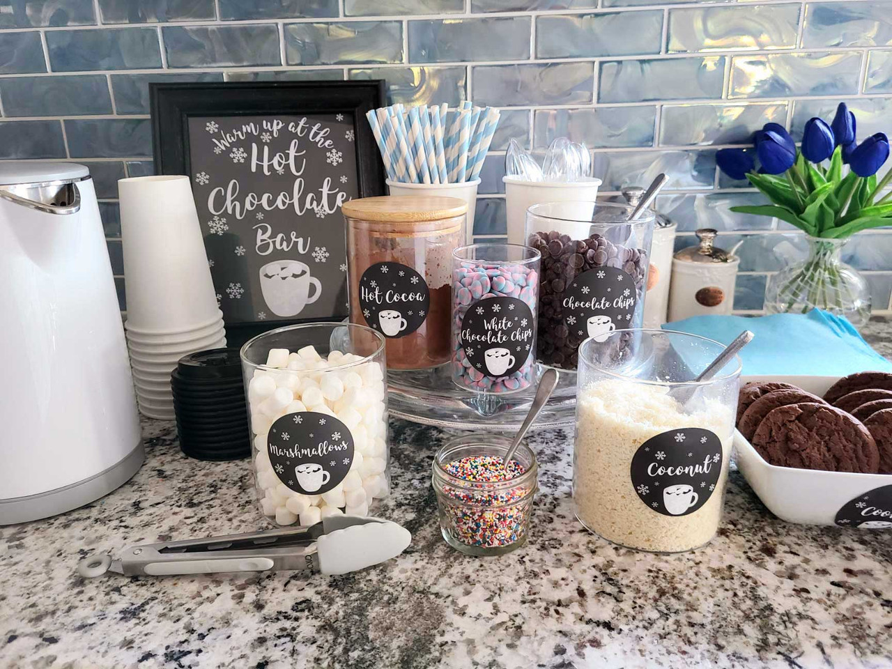 Hot chocolate bar kit 2.5 inch labels + 8x10 paper sign for Wedding party  or baby shower cocoa station