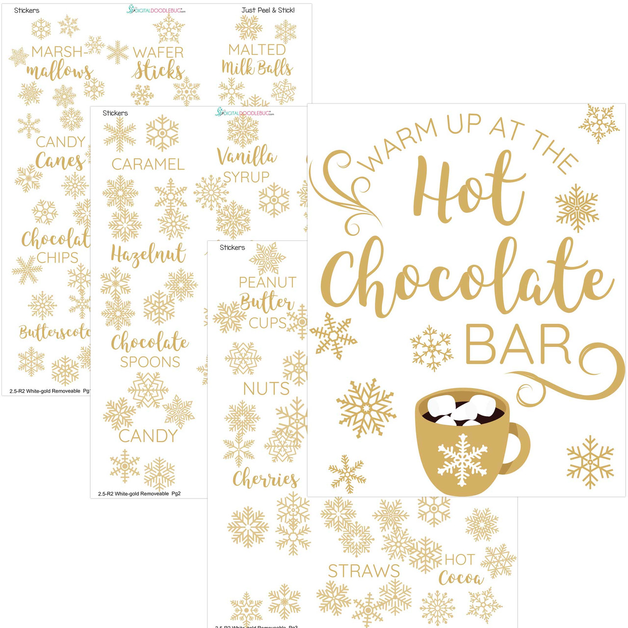 Hot chocolate bar kit 2.5 inch labels + 8x10 paper sign for Wedding party  or baby shower cocoa station