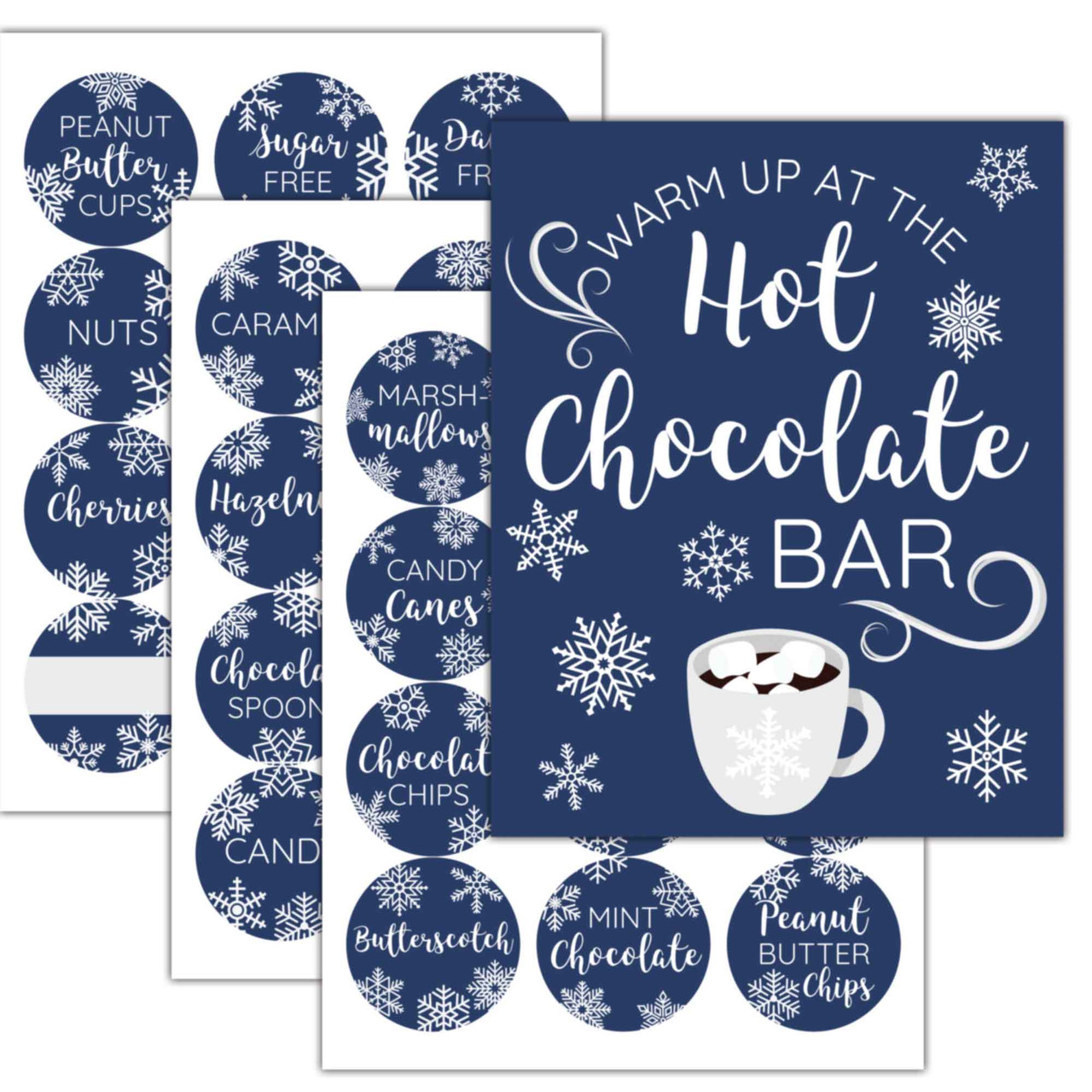 Hot chocolate bar kit 2.5 inch labels + 8x10 paper sign for Wedding party  or baby shower cocoa station