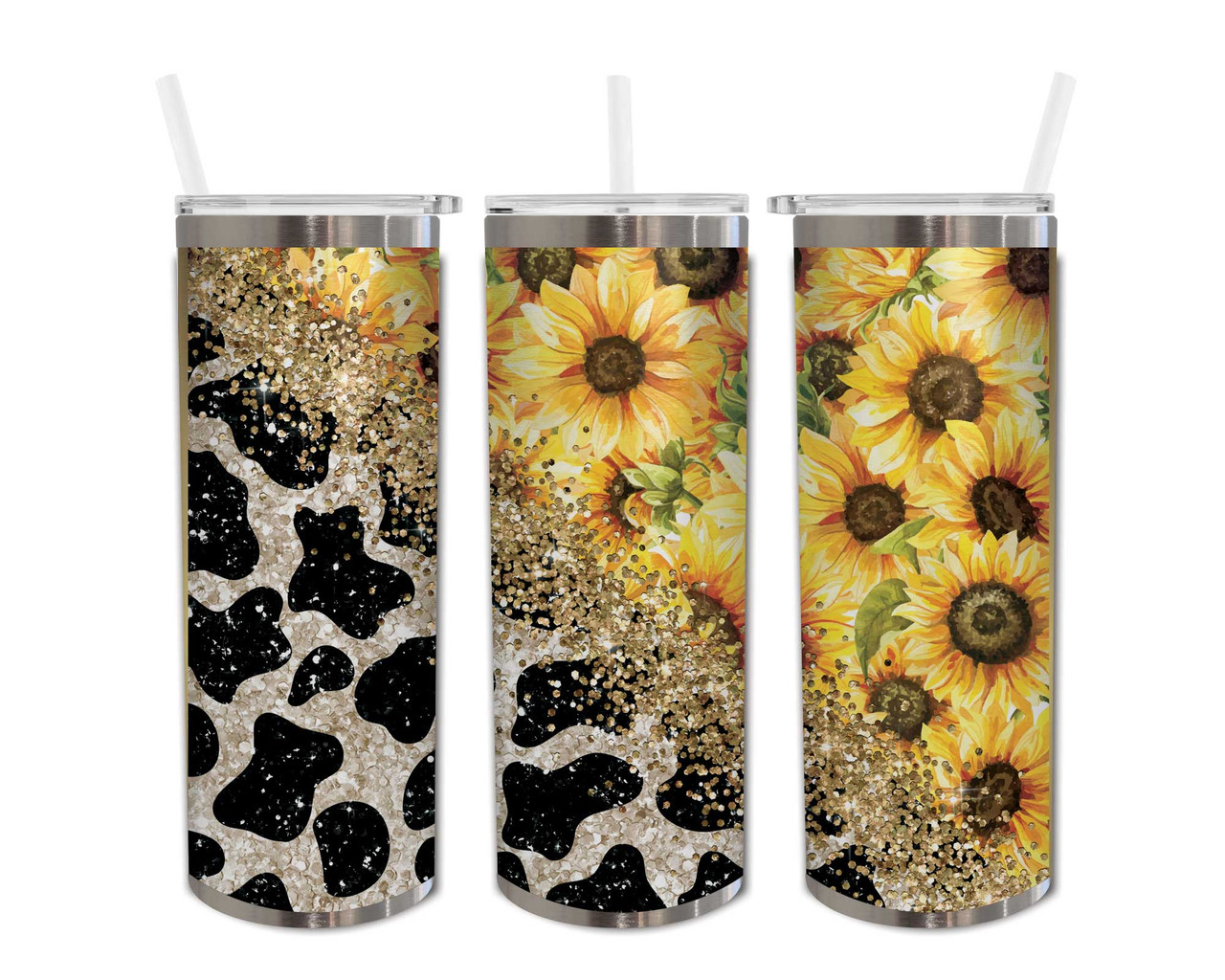 Floral Succulent Glitter Tumbler - Gold