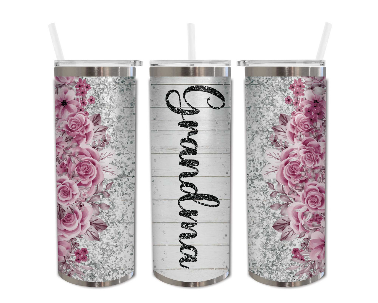 Grandma Pink Flowers Skinny Tumbler 20oz