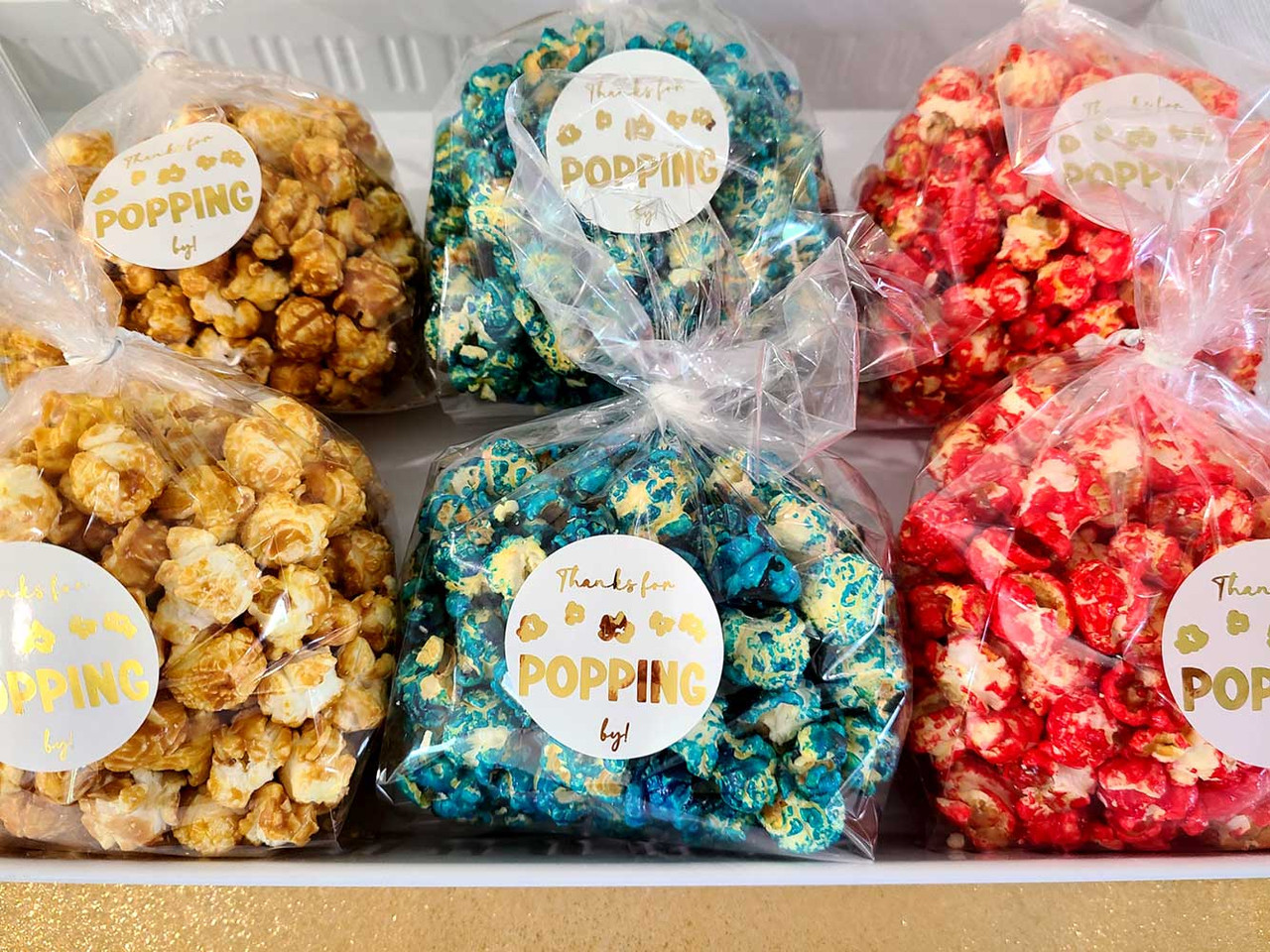 Gold foil stickers DIY popcorn favors wedding, baby shower, bridal