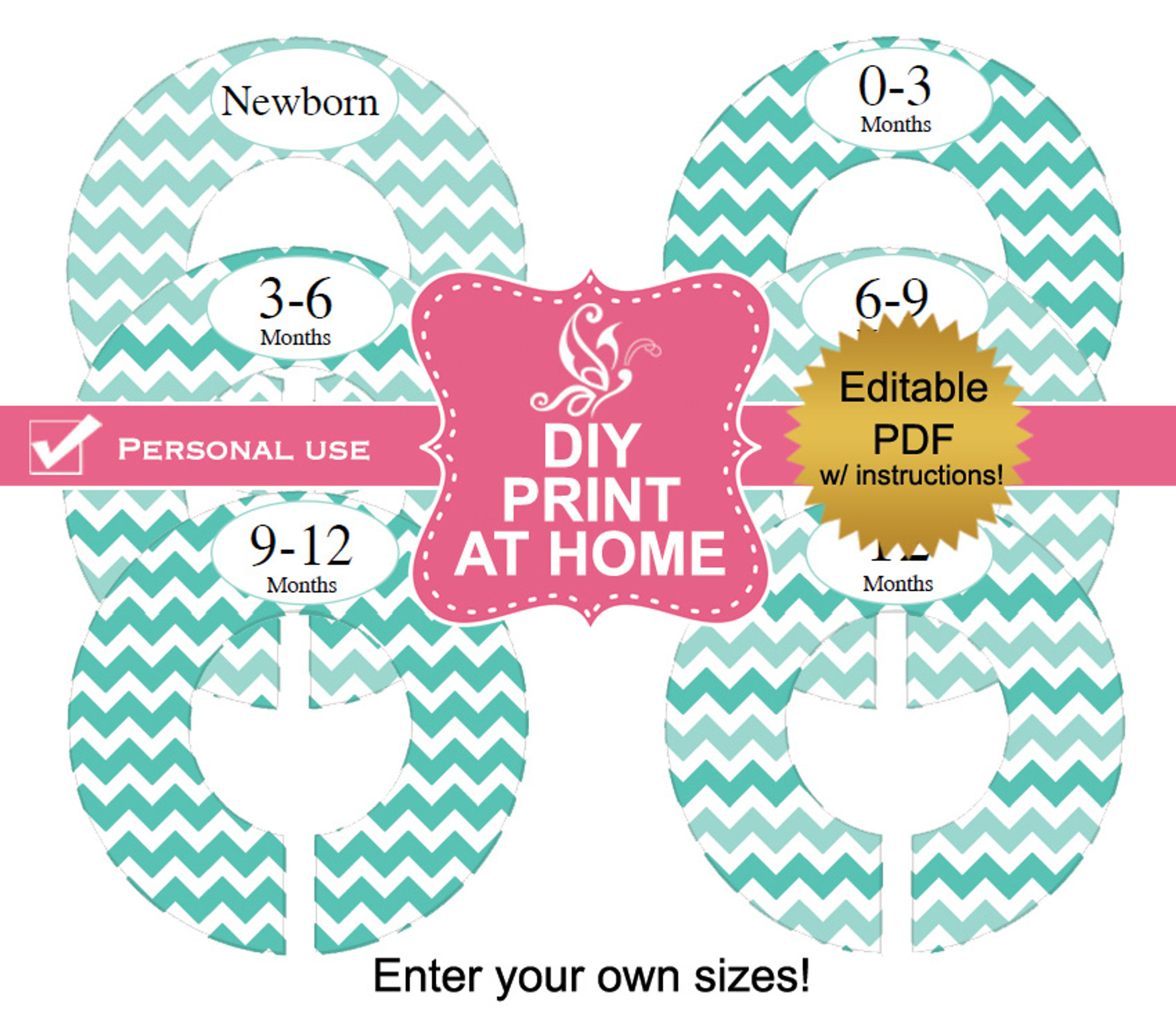 Aqua Chevron Printable Baby Closet Dividers Gender Neutral