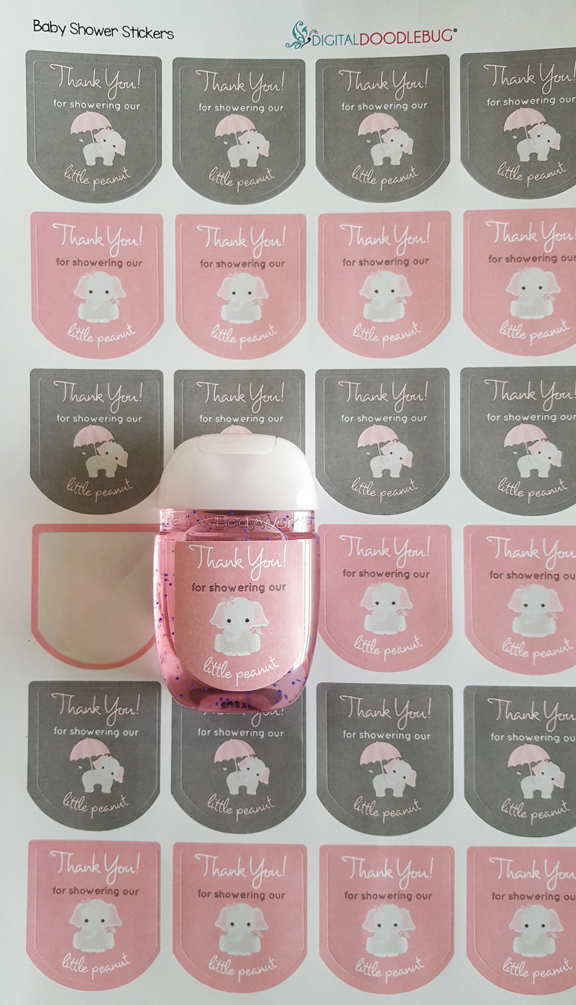 Hand Sanitizer Labels Pink Elephant Girls Baby Shower Favors