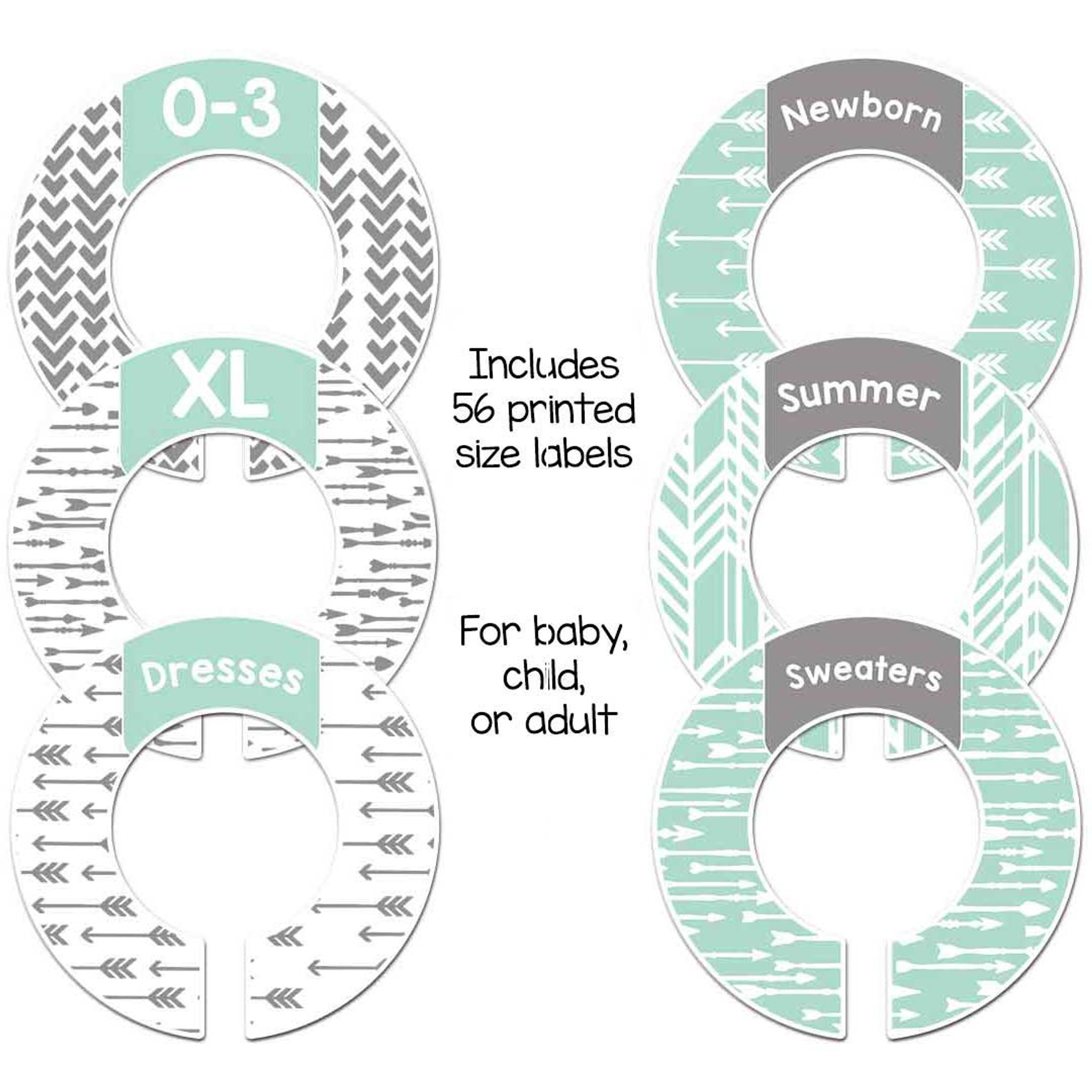 1 5 Rods Mint Gray Arrows Adult Closet Size Dividers Clothing