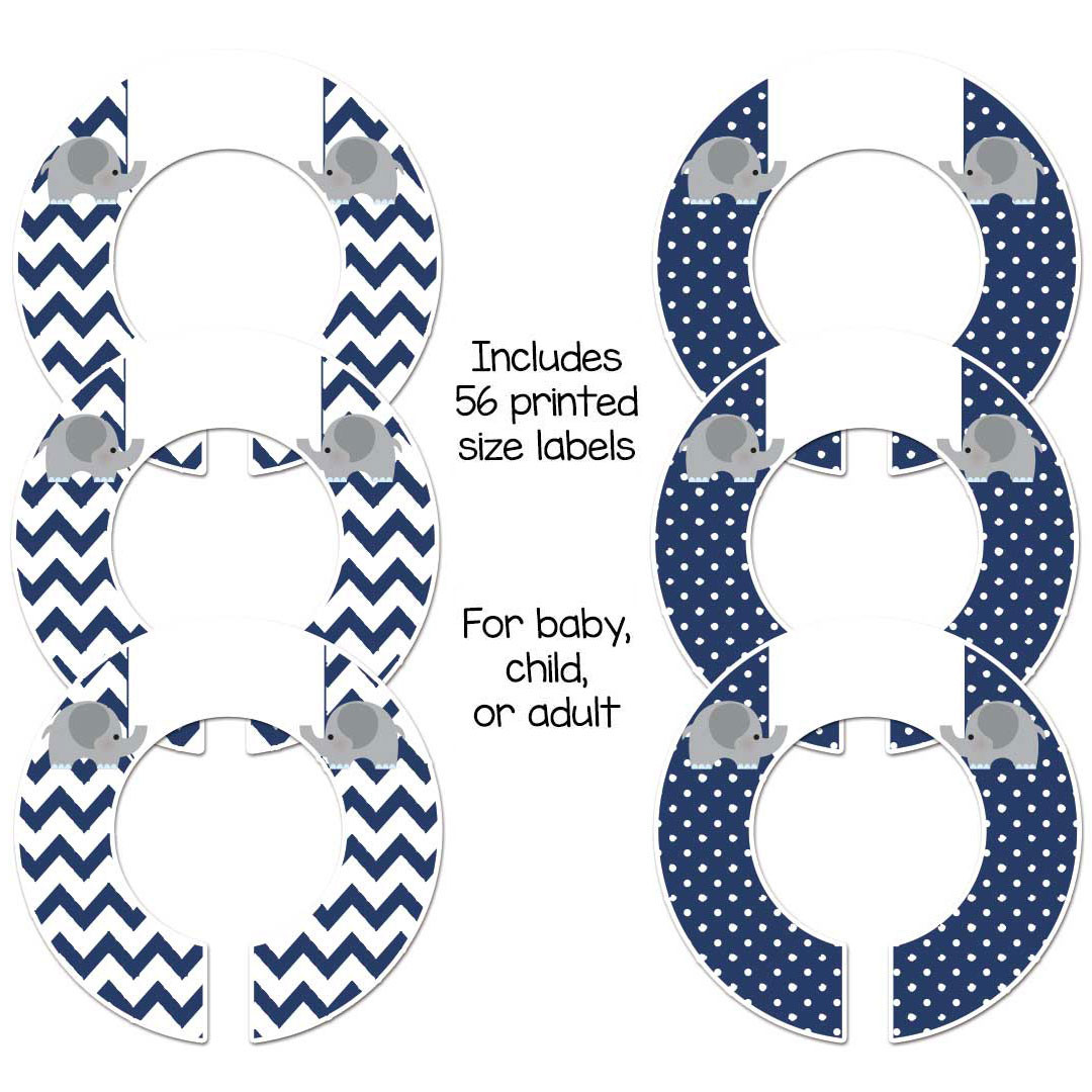 1 5 Rods Navy Blue Gray Elephant Baby Closet Size Dividers Clothing Organizers