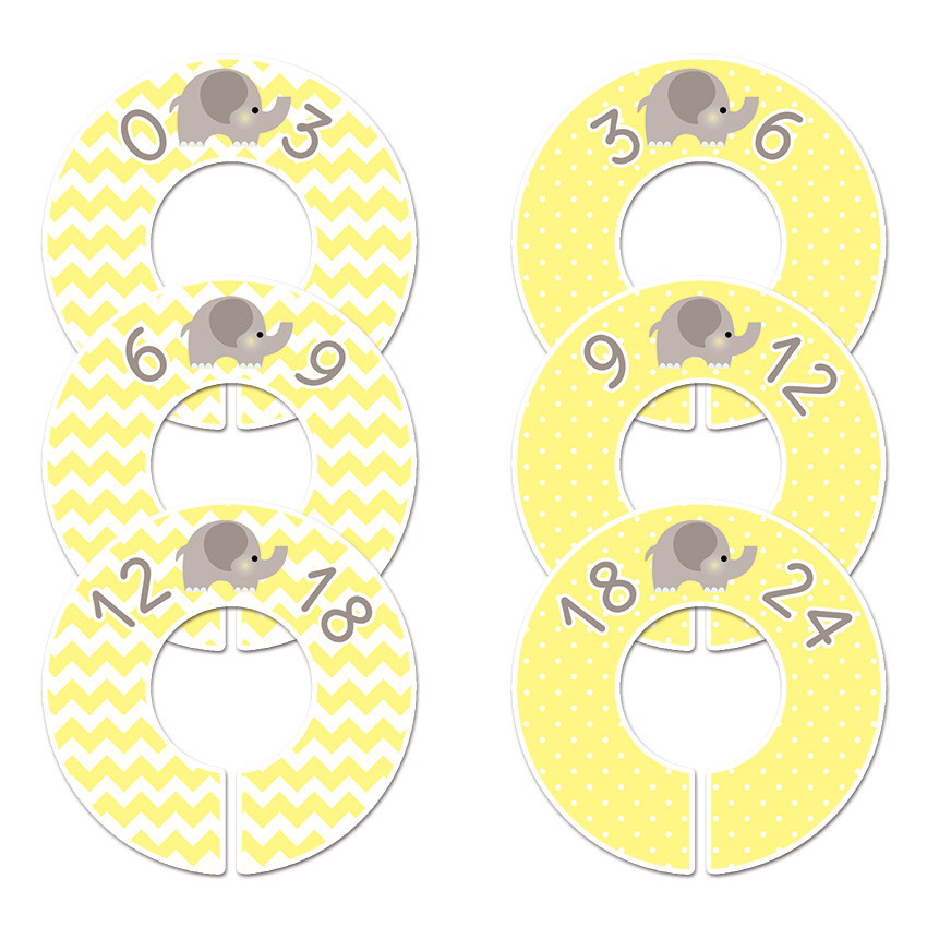 Set Of 6 Baby Girl Closet Dividers - Elephant Design, Fits Up To 1.5" Rod, Size Labels 0-24 Months