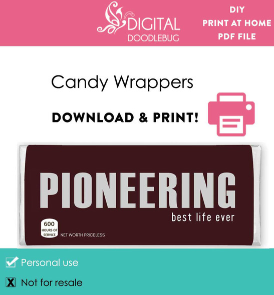 JW gift printable chocolate candy bar wrapper for Pioneer school appreciation